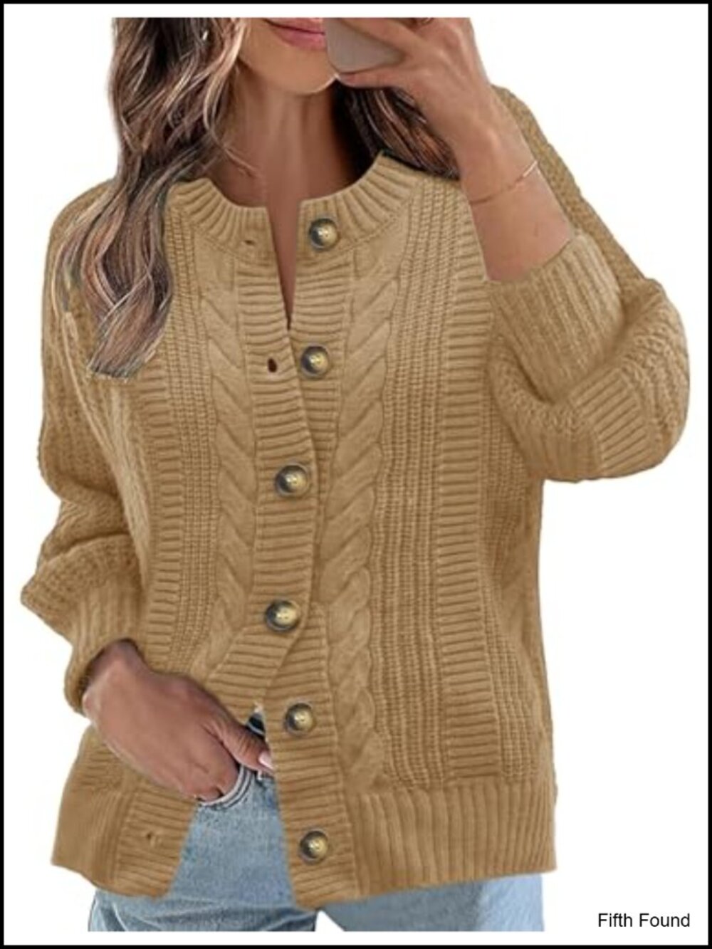 Womens Cable Knit Open Front Cardigan Long Sleeve Button Sweater